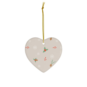 Ceramic Holiday Ornament - Pinecones & Holly