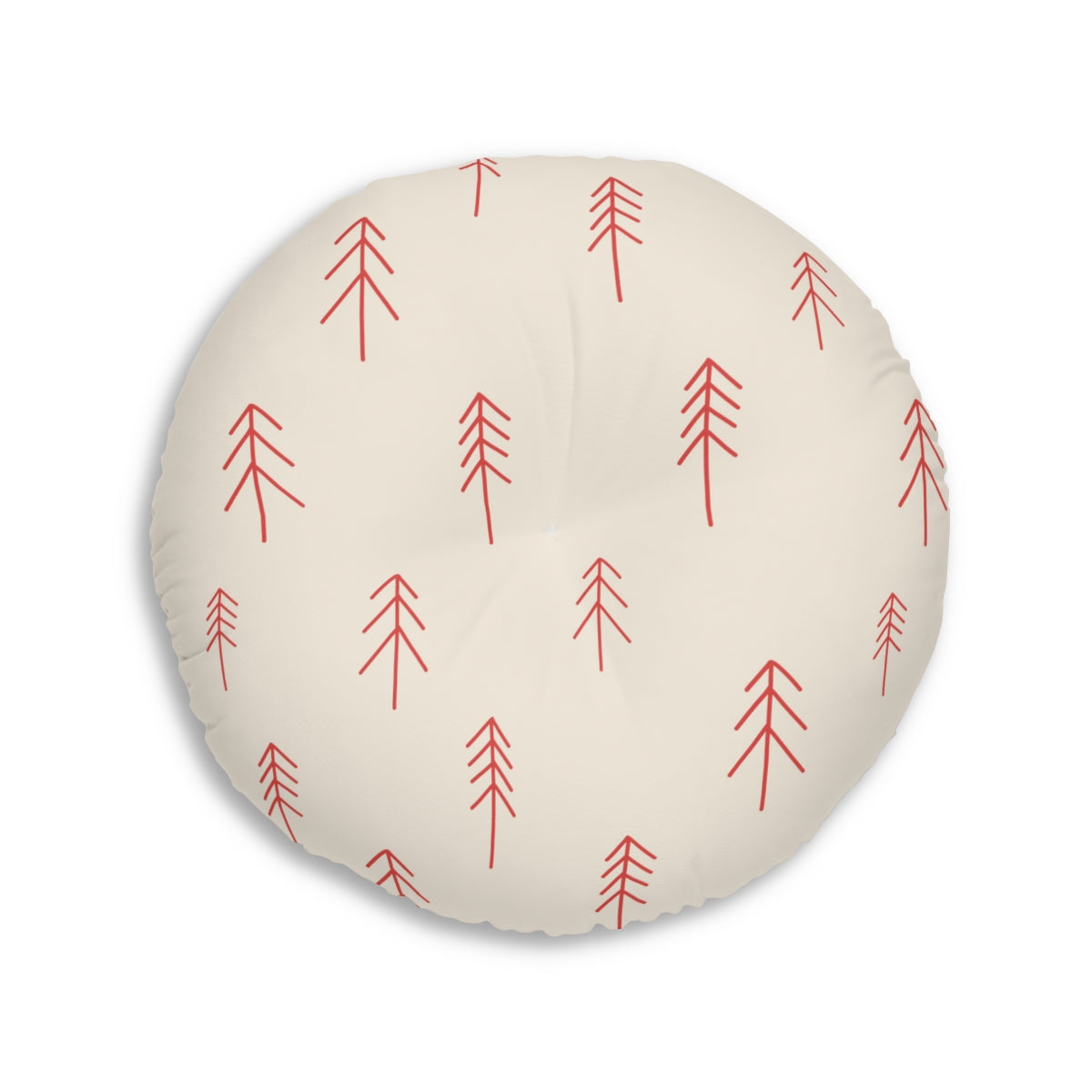 Round Tufted Holiday Floor Pillow - Red Evergreen