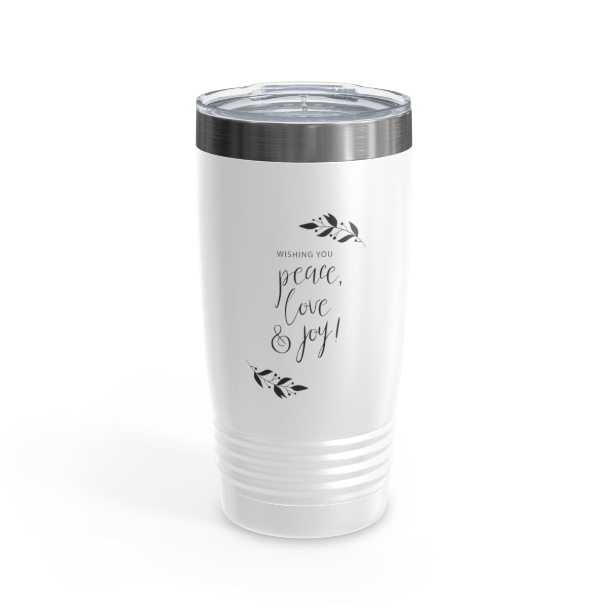 20oz White Ringneck Holiday Tumbler - Peace, Love &amp; Joy