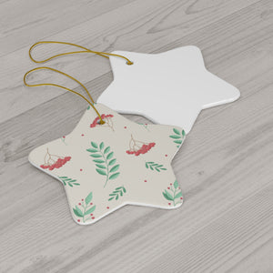 Ceramic Holiday Ornament - Red & Green Holly