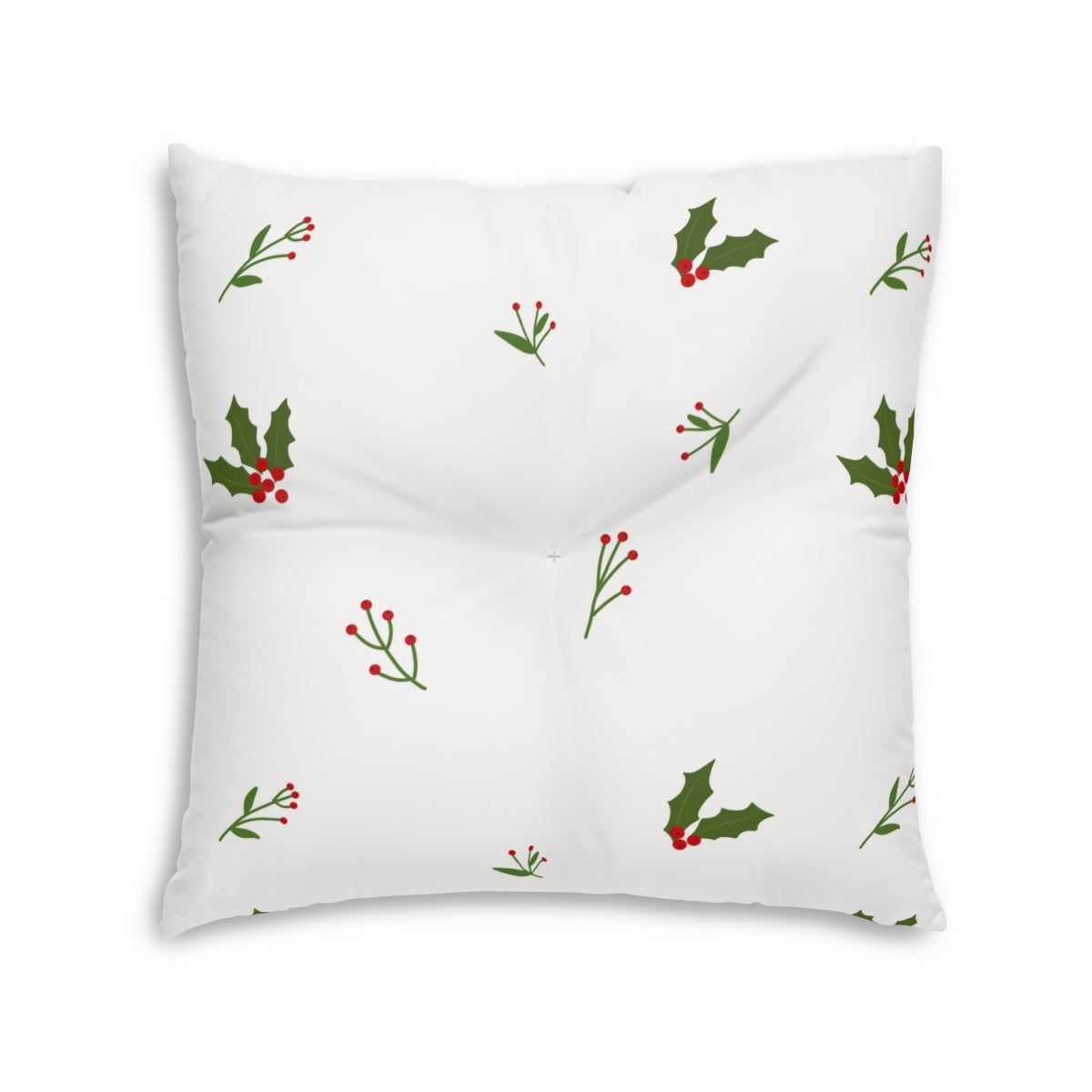 White Square Tufted Holiday Floor Pillow - Holly
