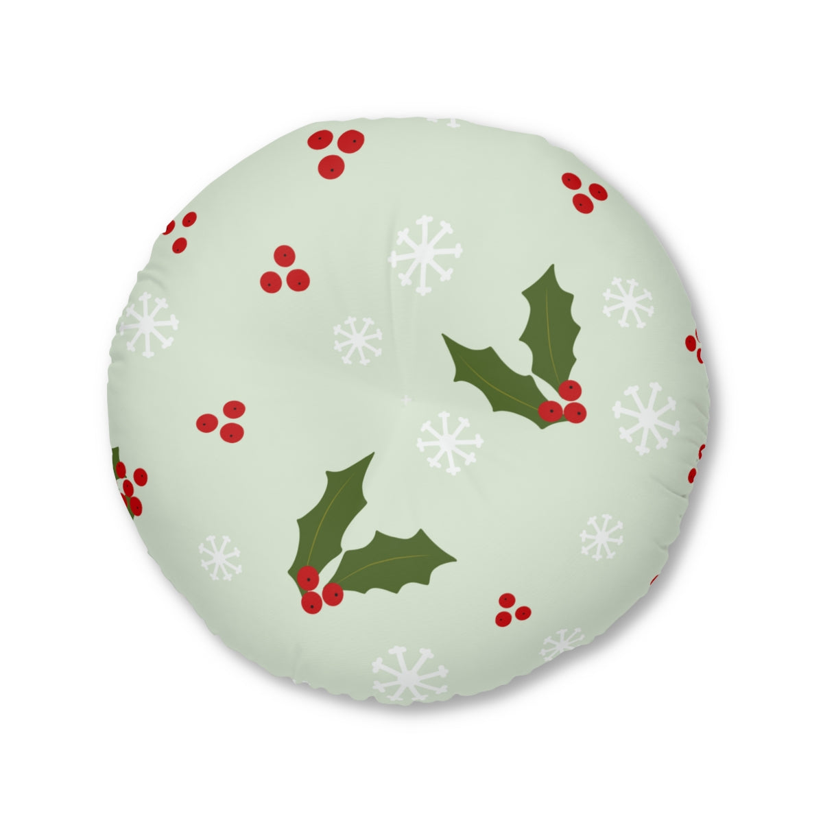 Round Tufted Holiday Floor Pillow - Holly &amp; Snowflakes