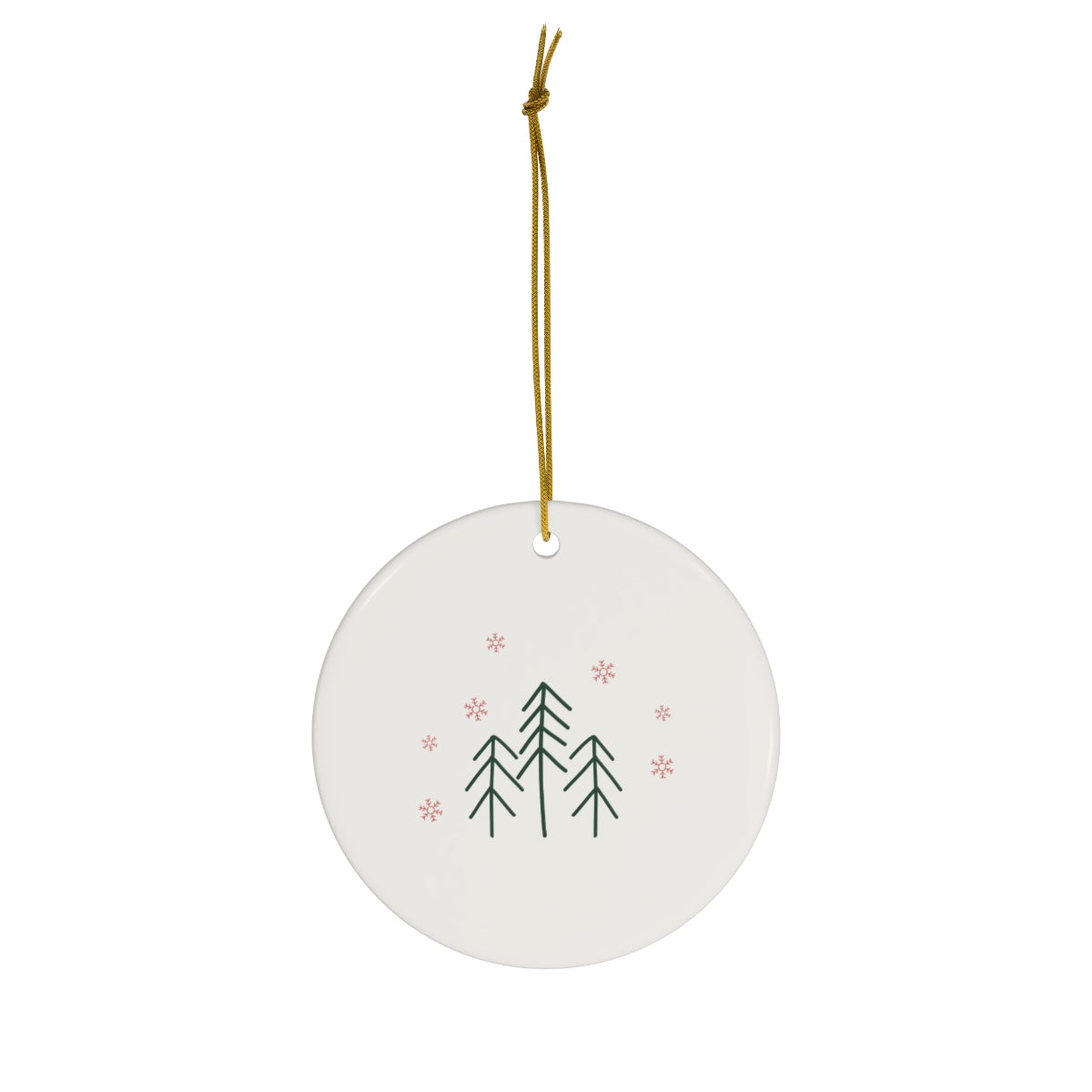 Ceramic Holiday Ornament - Evergreen Trees & Red Snowflakes