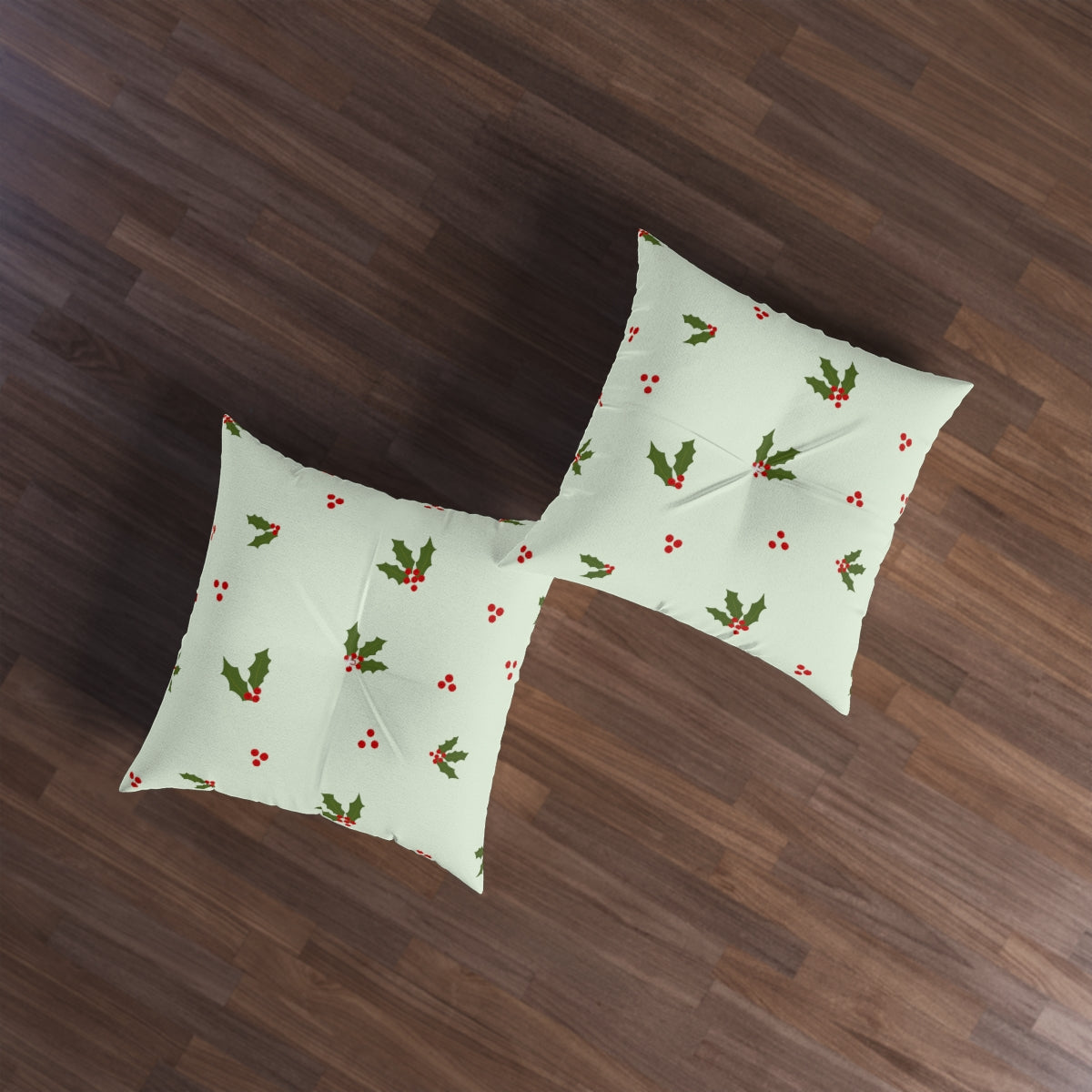 Green Square Tufted Holiday Floor Pillow - Holly