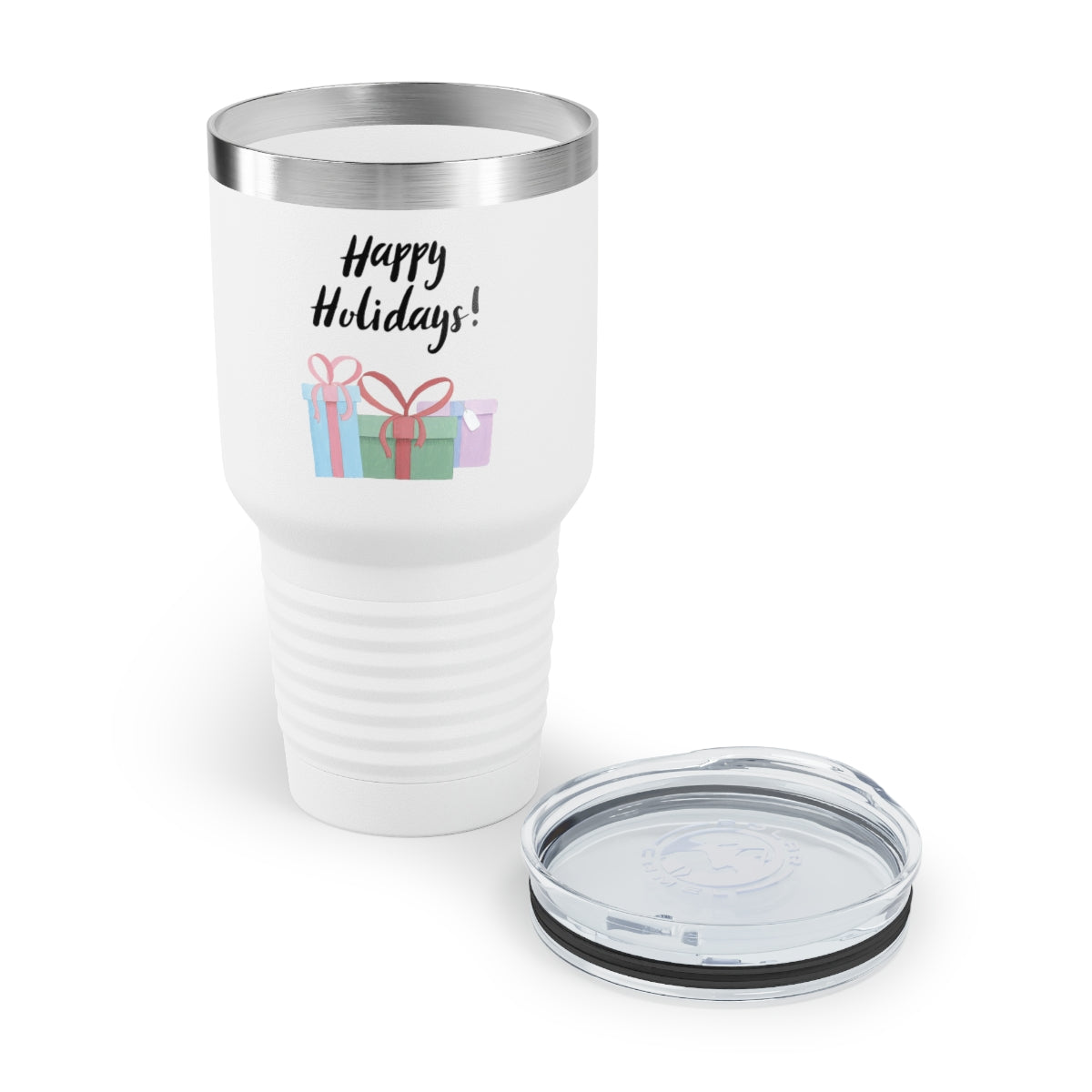 30oz White Ringneck Holiday Tumbler - Happy Holidays &amp; Presents