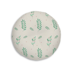 Round Tufted Holiday Floor Pillow - Large Holly