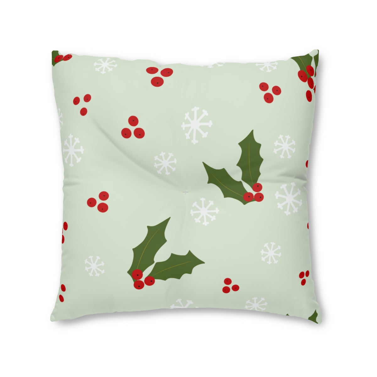 Square Tufted Holiday Floor Pillow - Holly &amp; Snowflakes