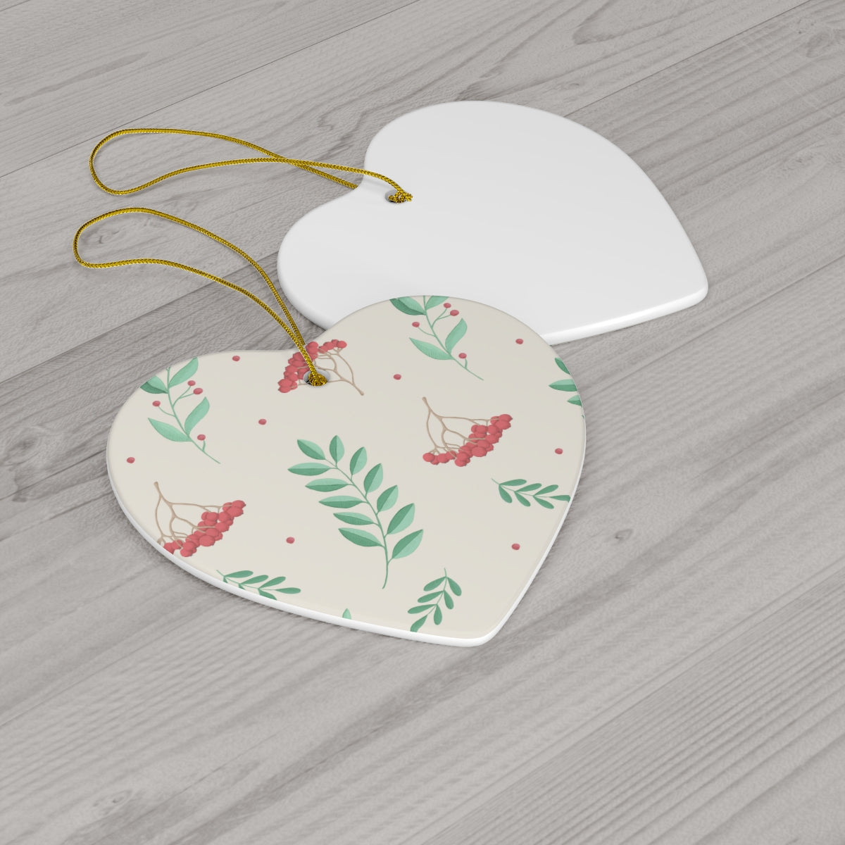 Ceramic Holiday Ornament - Red & Green Holly