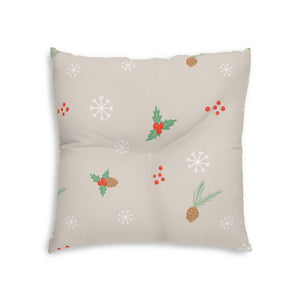 Square Tufted Holiday Floor Pillow - Pinecones & Snowflakes