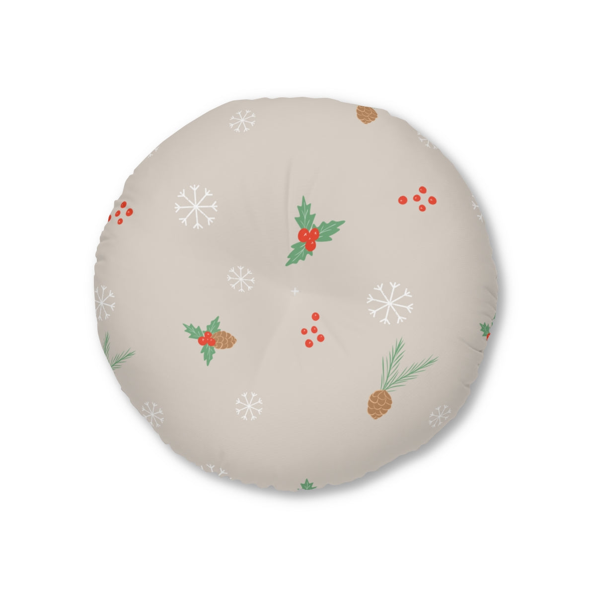 Round Tufted Holiday Floor Pillow - Pinecones &amp; Snowflakes
