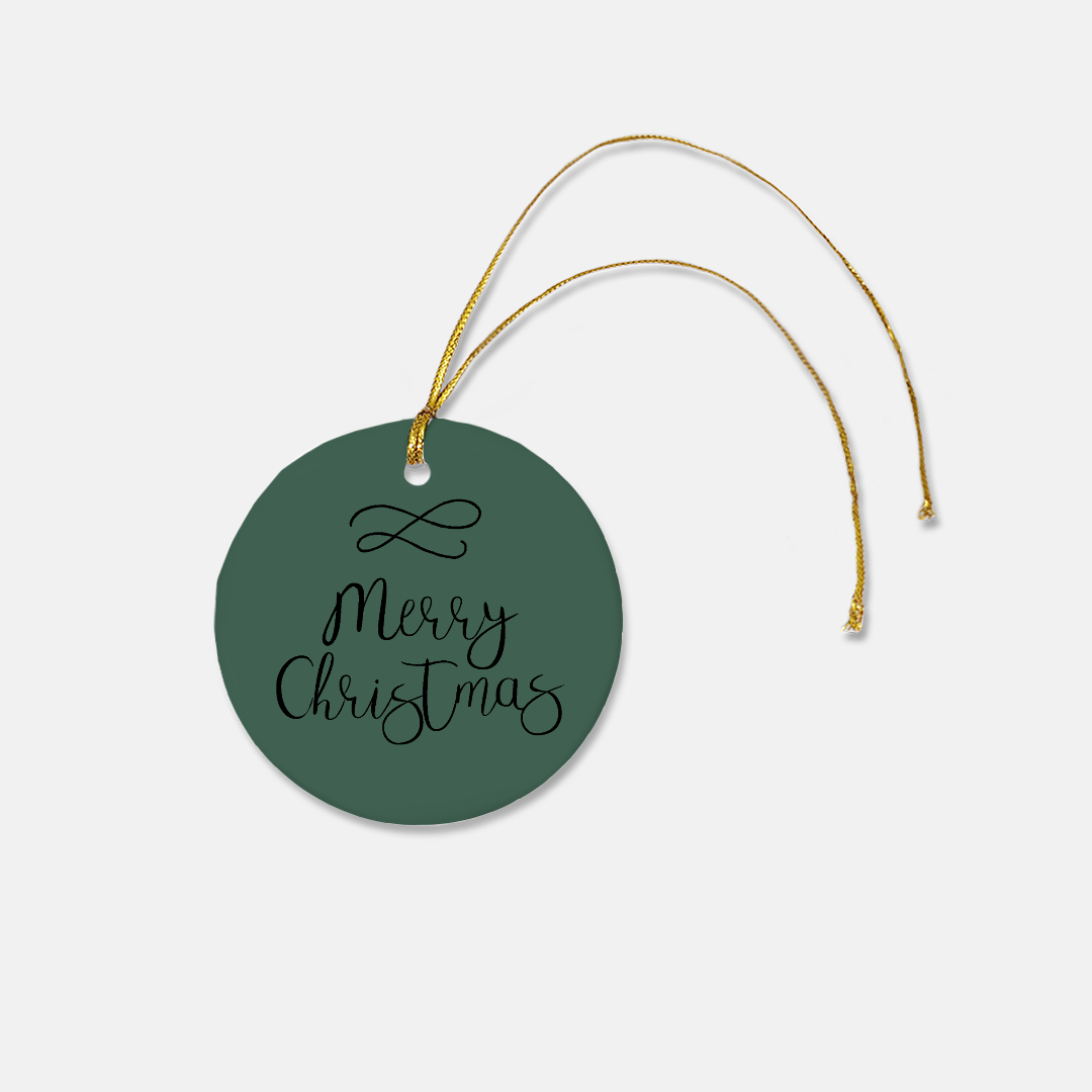 Round Ceramic Holiday Ornament - Cursive Merry Christmas