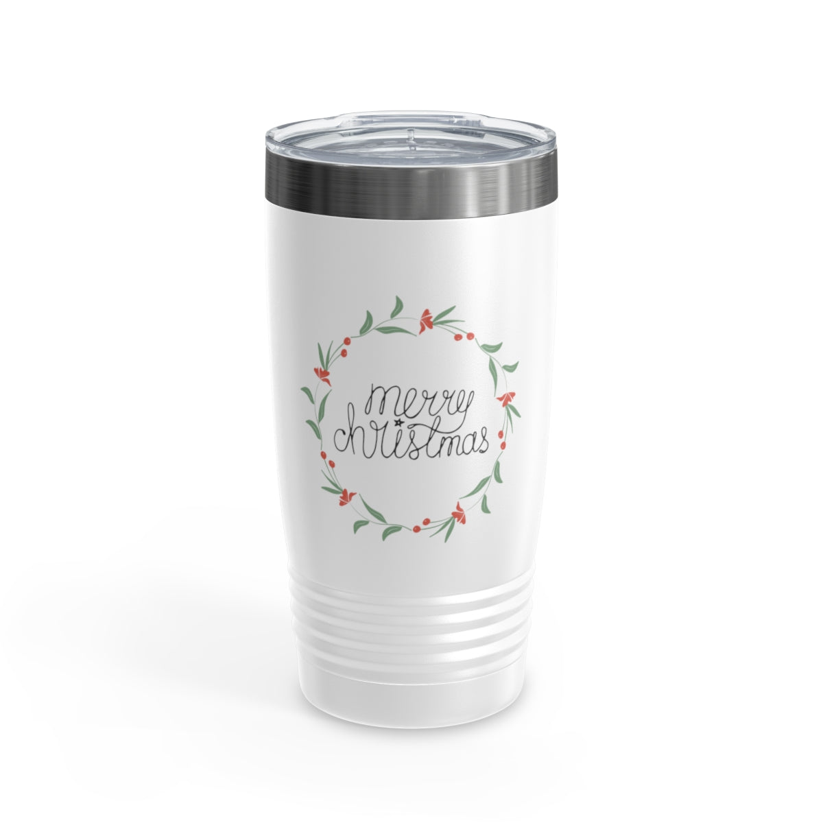 20oz White Ringneck Holiday Tumbler - Colorful Wreath