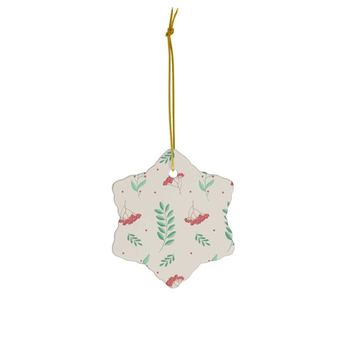 Ceramic Holiday Ornament - Red & Green Holly
