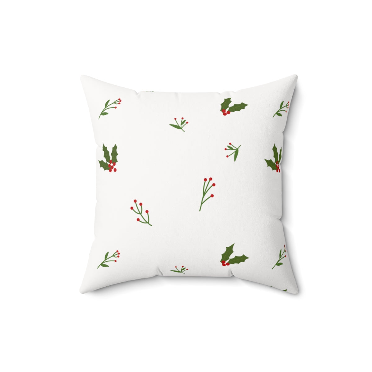 White Polyester Square Holiday Pillowcase - Holly