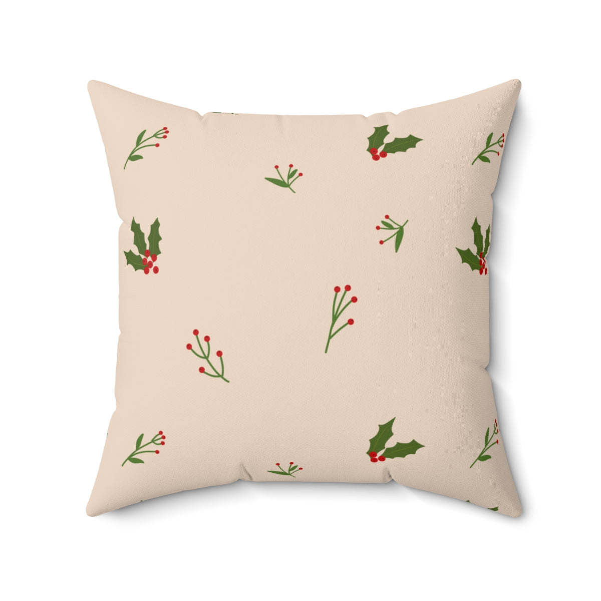 Beige Polyester Square Holiday Pillowcase - Holly
