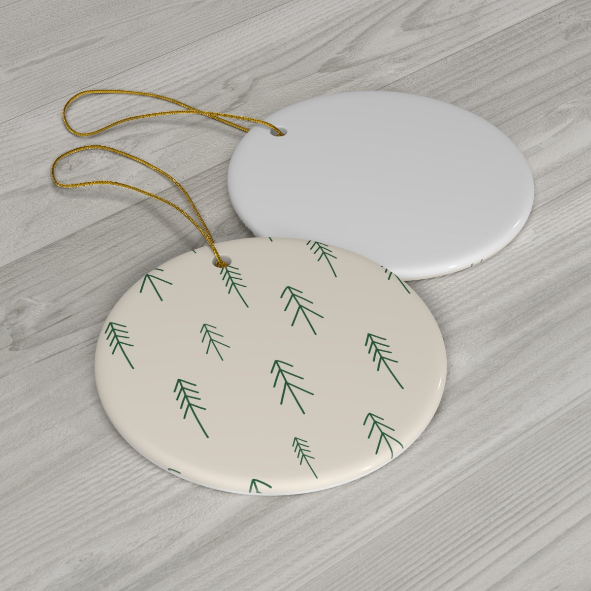Beige Ceramic Holiday Ornament - Evergreens