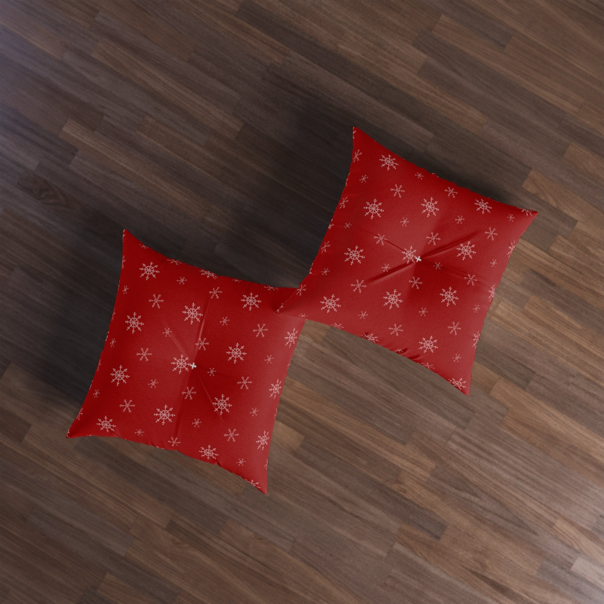 Red Square Tufted Holiday Floor Pillow - Snowflakes