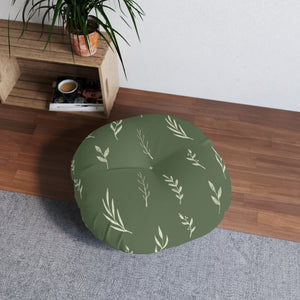 Green Round Tufted Holiday Floor Pillow - White Garland