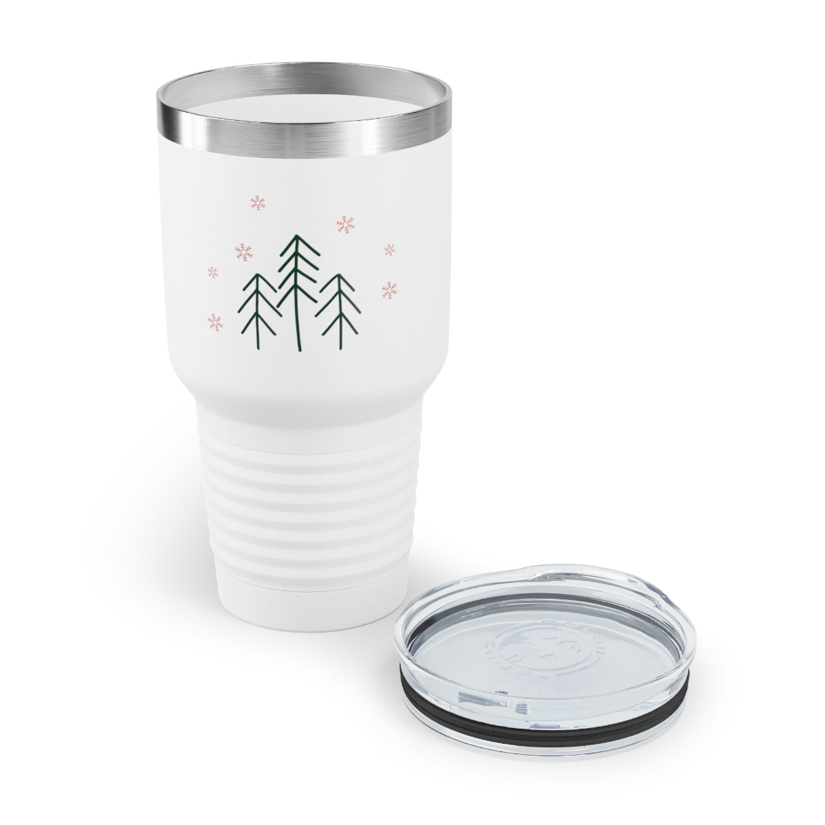30oz White Ringneck Holiday Tumbler - Evergreen Trees &amp; Red Snowflakes