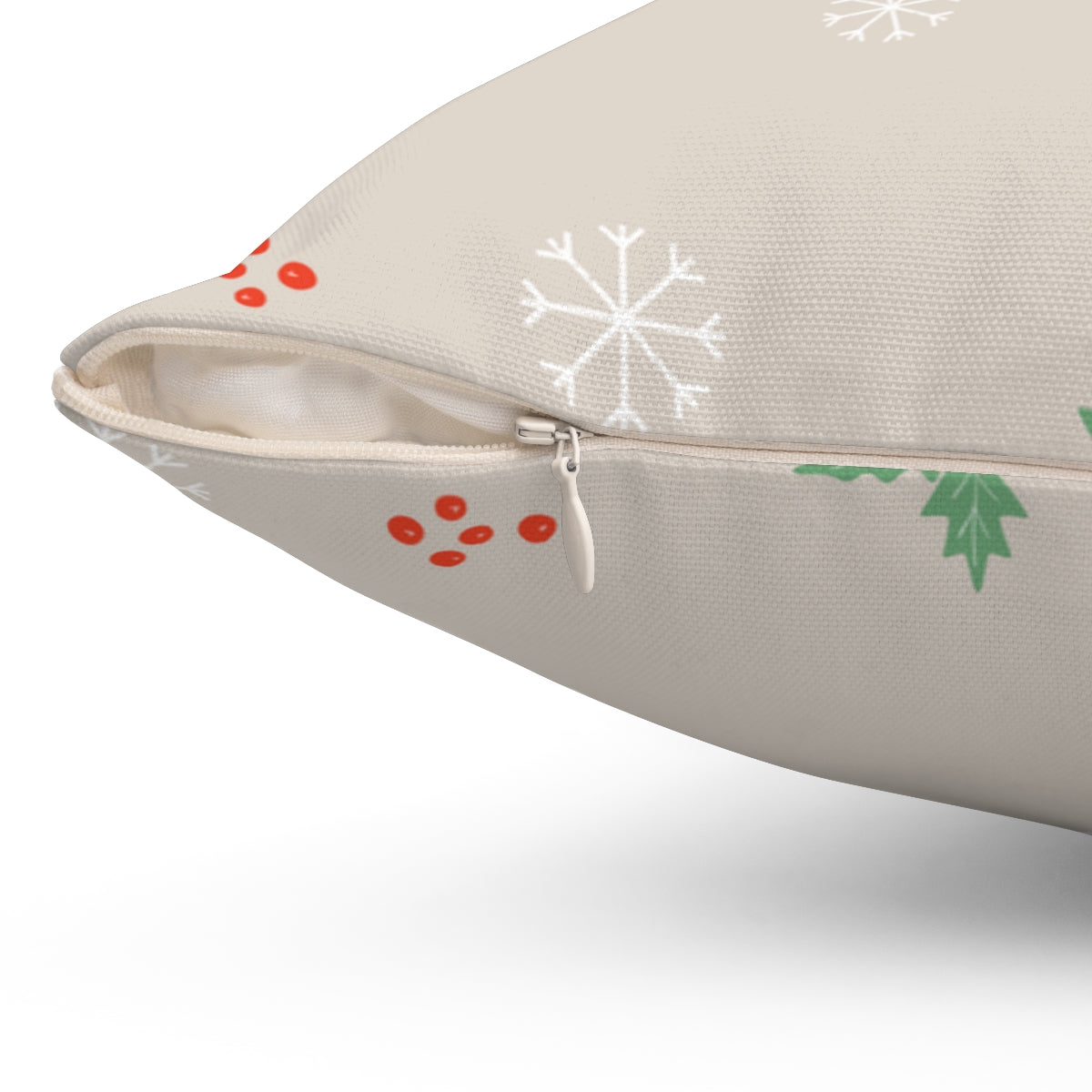 Polyester Square Holiday Pillowcase - Holly &amp; Snowflakes