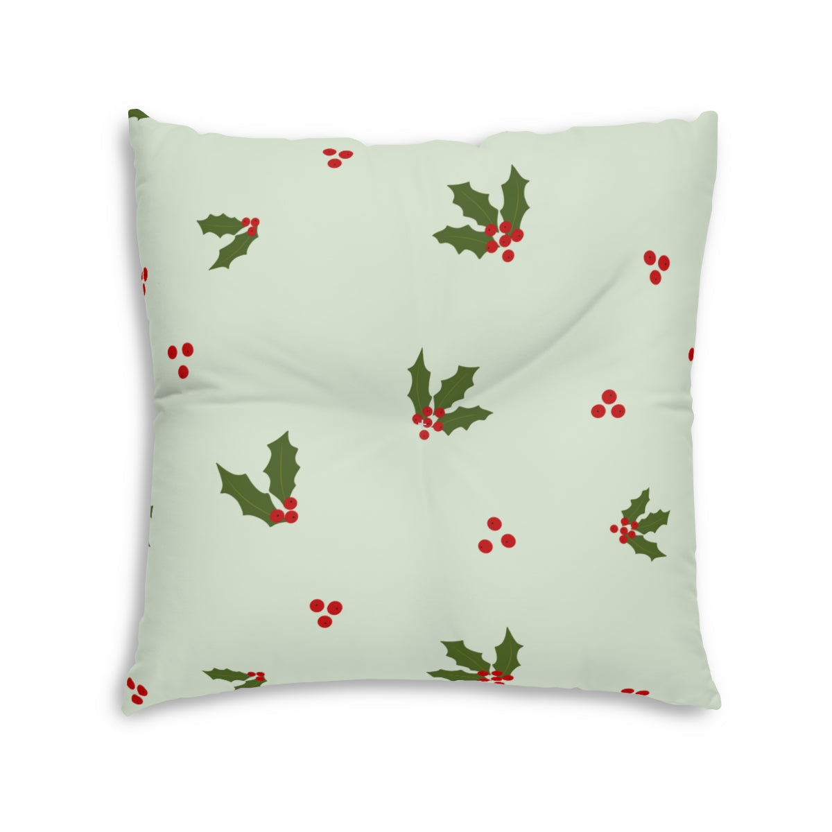 Green Square Tufted Holiday Floor Pillow - Holly