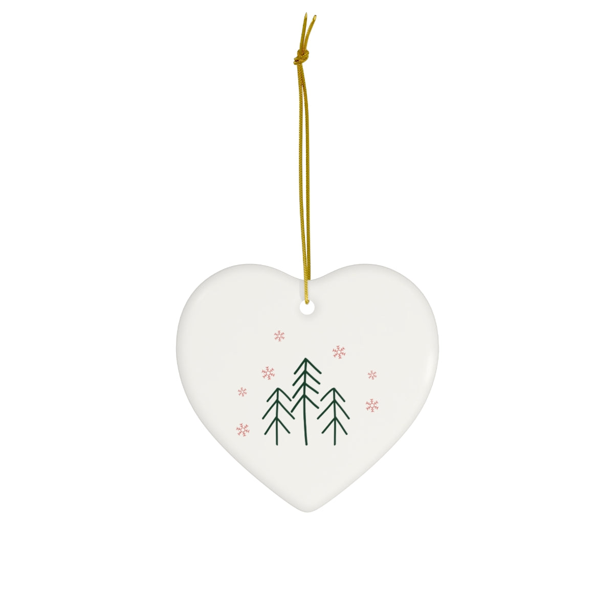 Ceramic Holiday Ornament - Evergreen Trees & Red Snowflakes