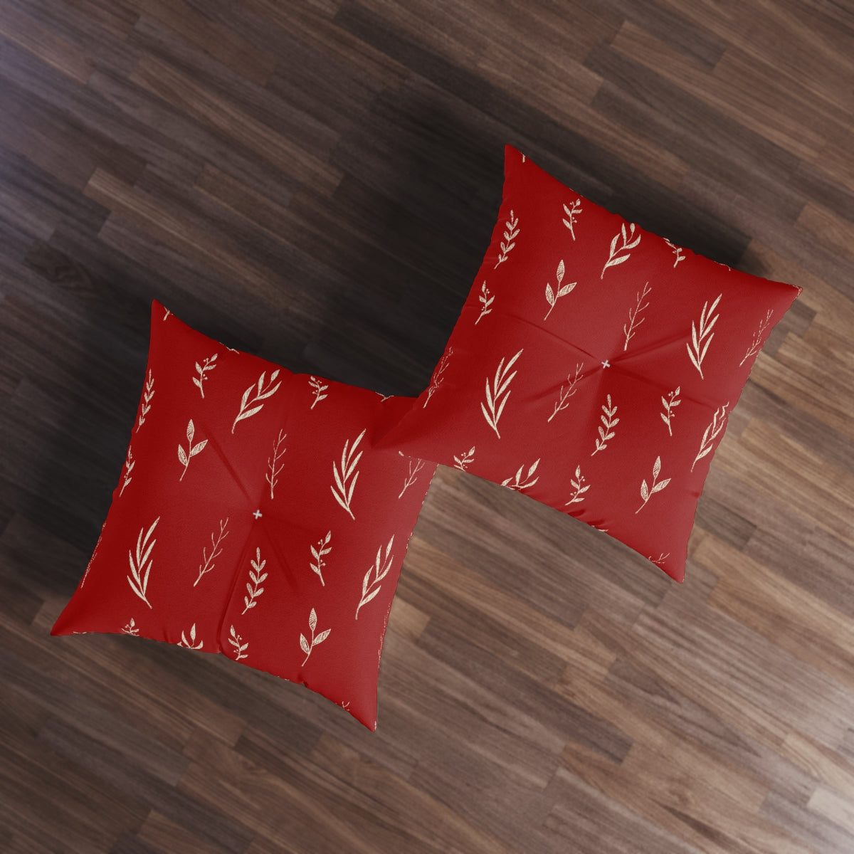 Red Square Tufted Holiday Floor Pillow - White Garland