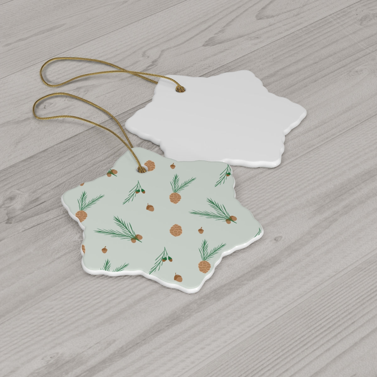 Ceramic Holiday Ornament - Pinecones & Acorns