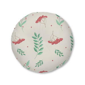 Round Tufted Holiday Floor Pillow - Large Red & Green Hollys