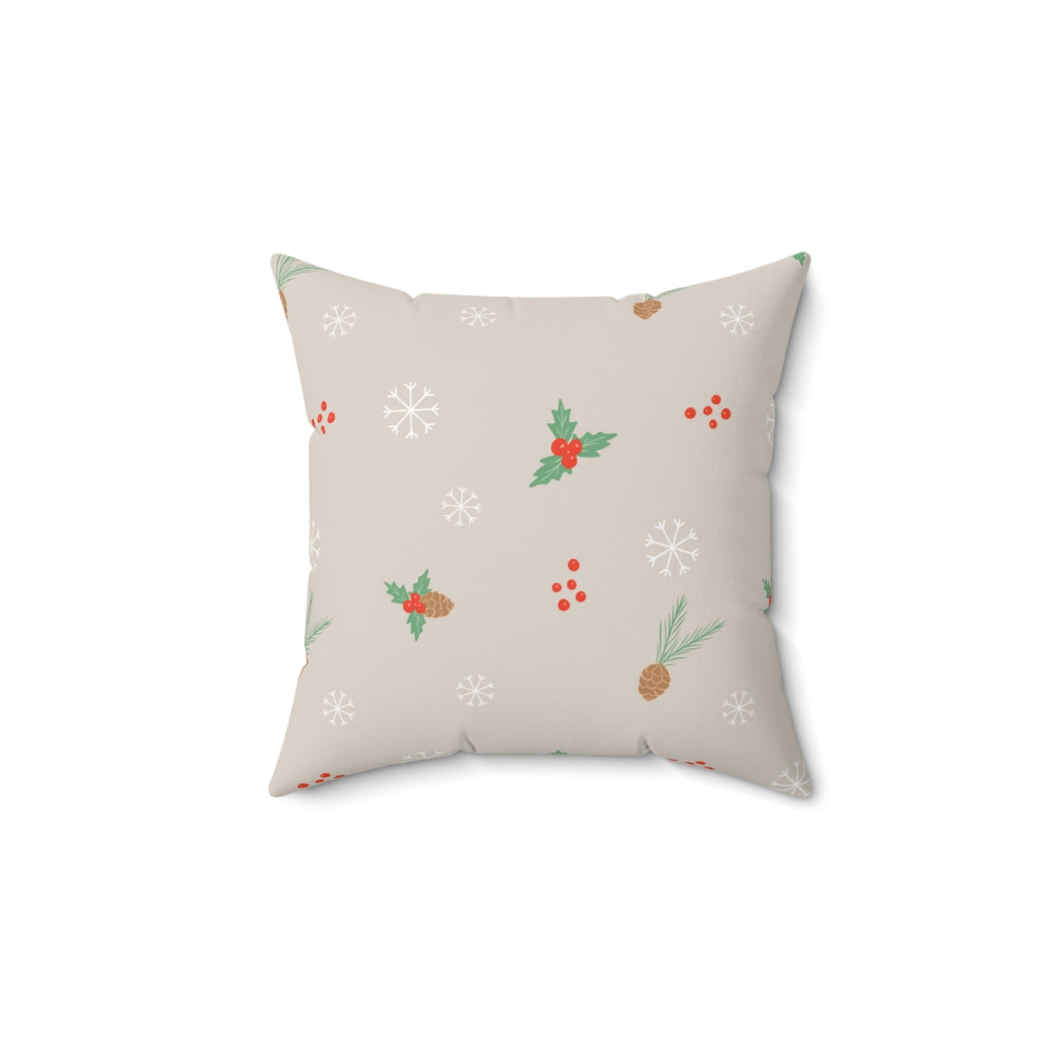 Polyester Square Holiday Pillowcase - Holly &amp; Snowflakes