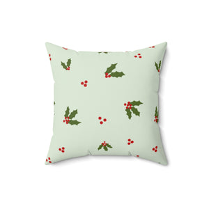 Green Polyester Square Holiday Pillowcase - Holly