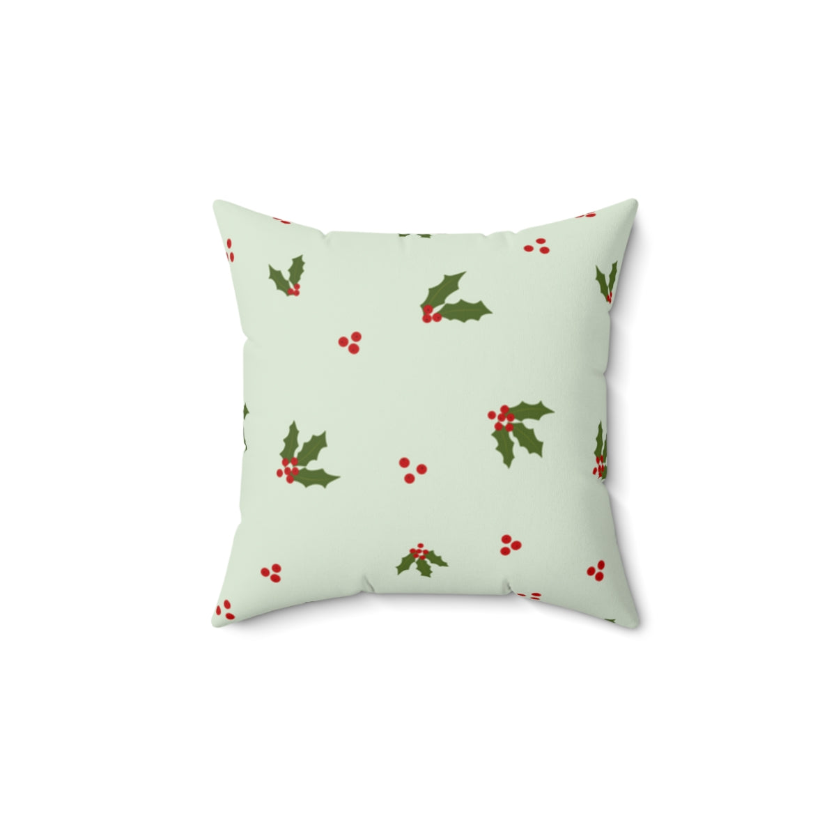 Green Polyester Square Holiday Pillowcase - Holly