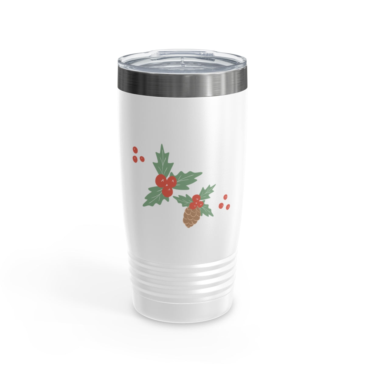 20oz White Ringneck Holiday Tumbler - Pinecones &amp; Holly