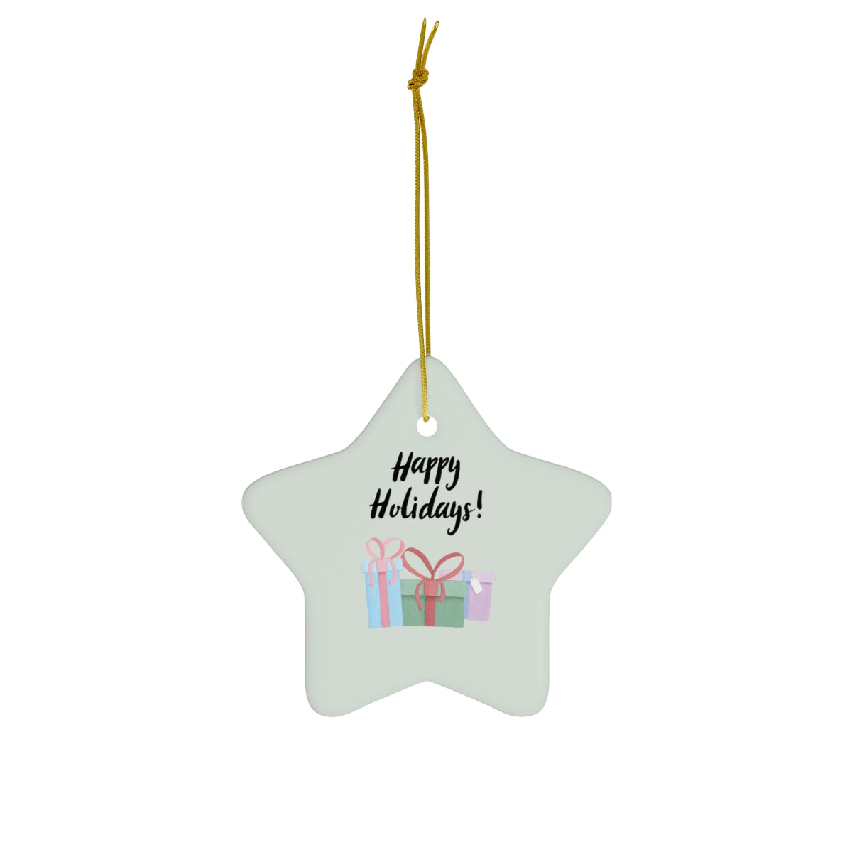 Ceramic Holiday Ornament - Happy Holidays &amp; Presents
