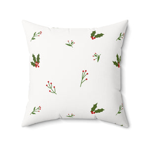 White Polyester Square Holiday Pillowcase - Holly