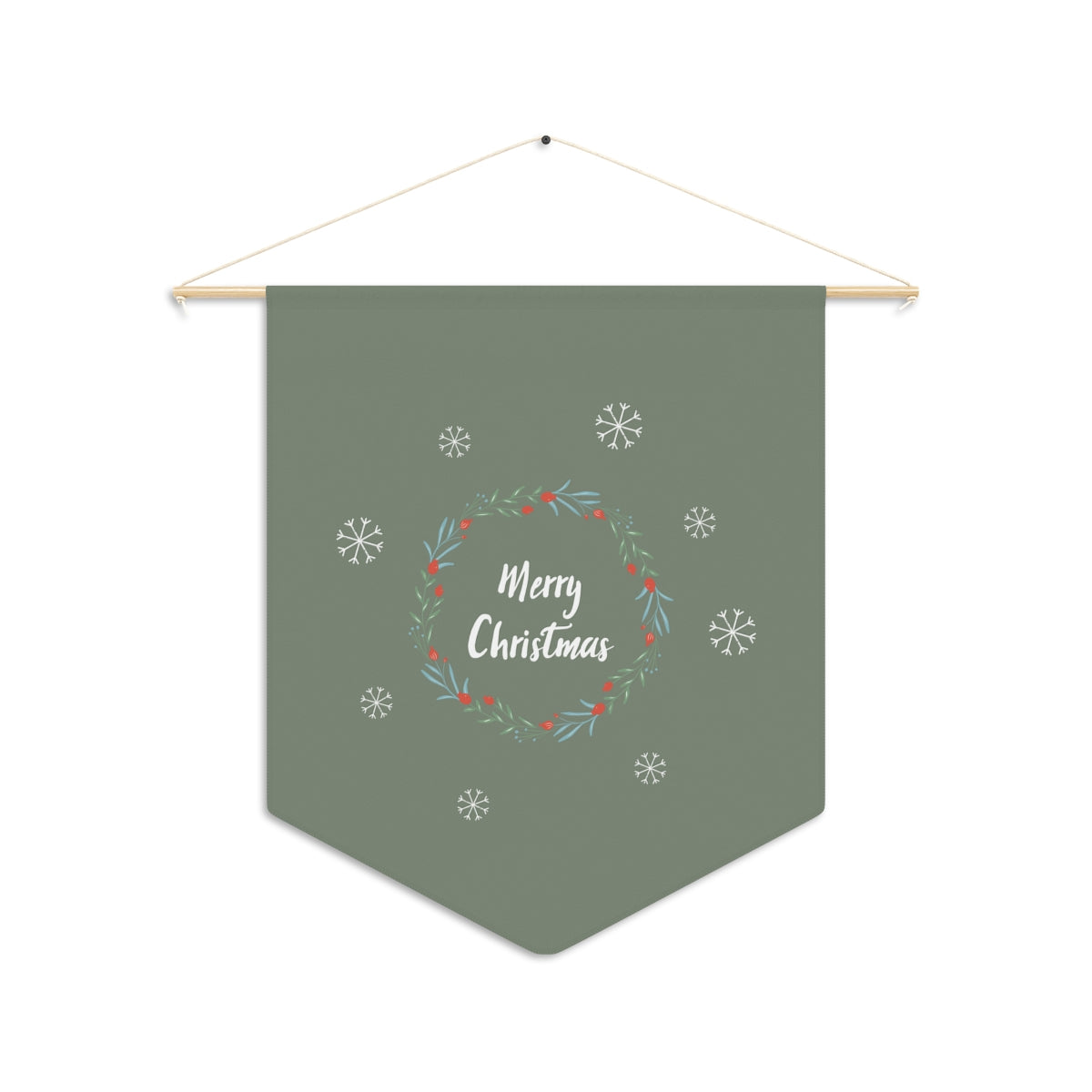 Holiday Pennant - Merry Christmas Wreath &amp; Snowflakes