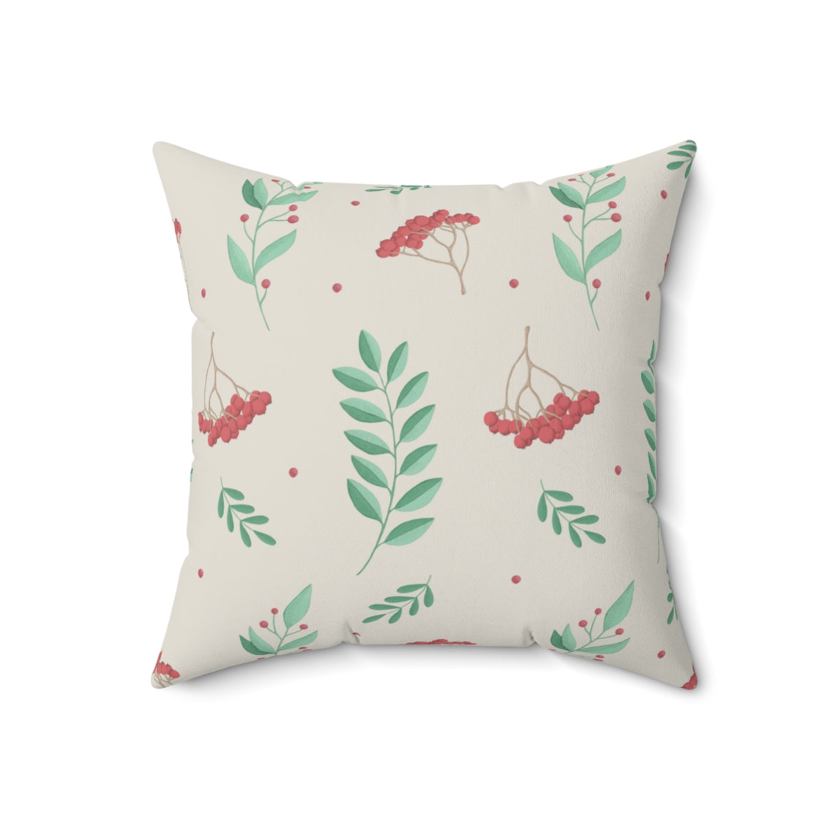 Polyester Square Holiday Pillowcase - Red &amp; Green Holly
