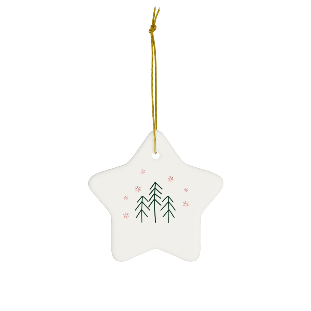 Ceramic Holiday Ornament - Evergreen Trees & Red Snowflakes