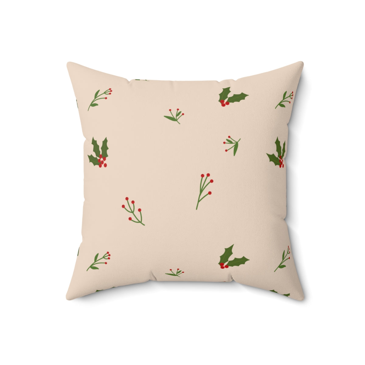 Beige Polyester Square Holiday Pillowcase - Holly