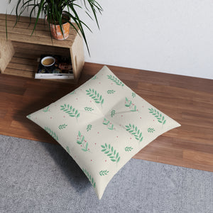 Square Tufted Holiday Floor Pillow - Large Holly
