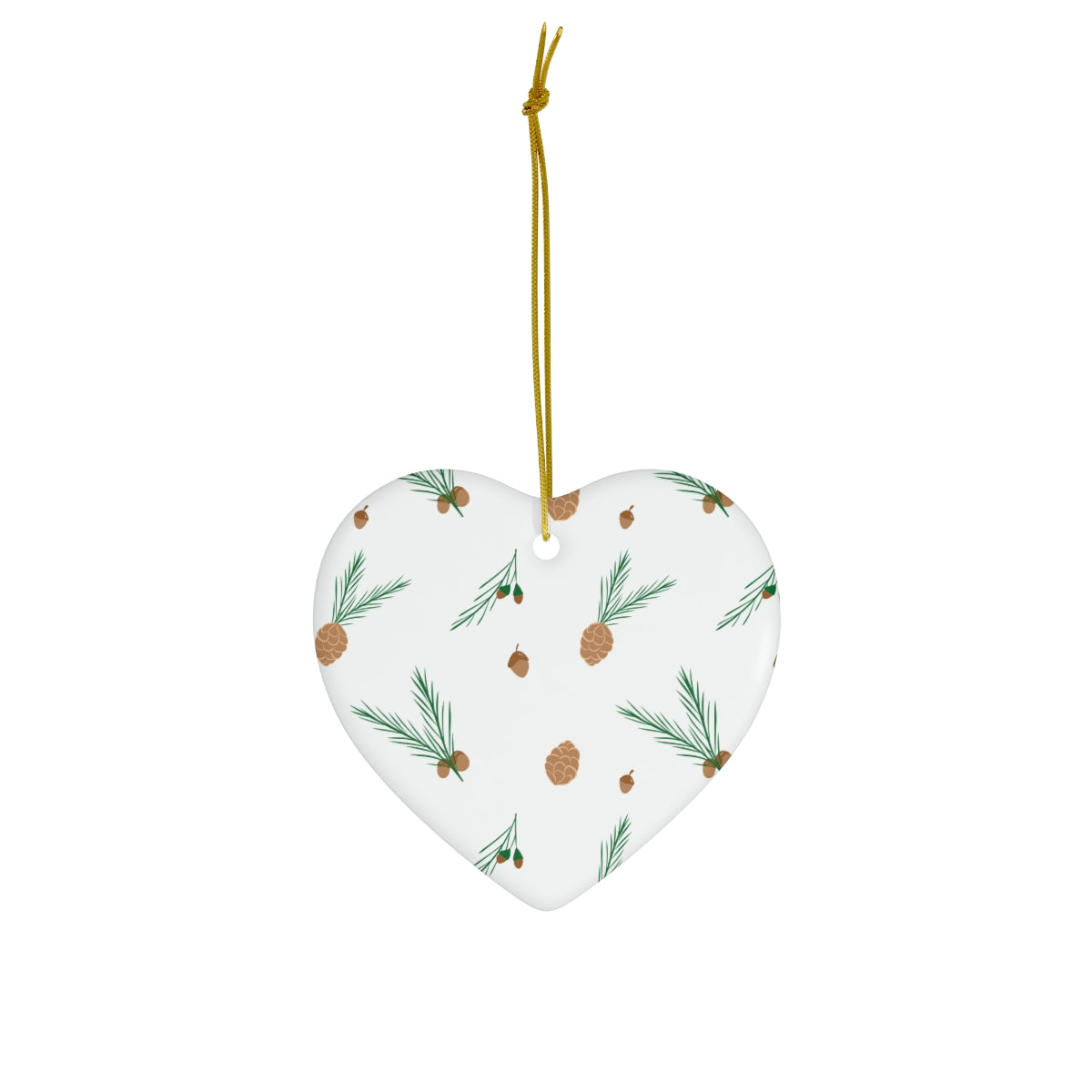 White Ceramic Holiday Ornament - Pinecones &amp; Acorns