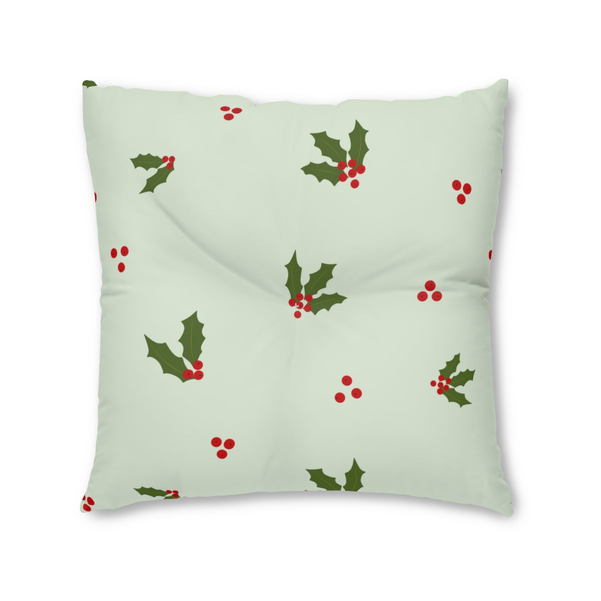 Green Square Tufted Holiday Floor Pillow - Holly