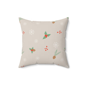 Polyester Square Holiday Pillowcase - Holly & Snowflakes