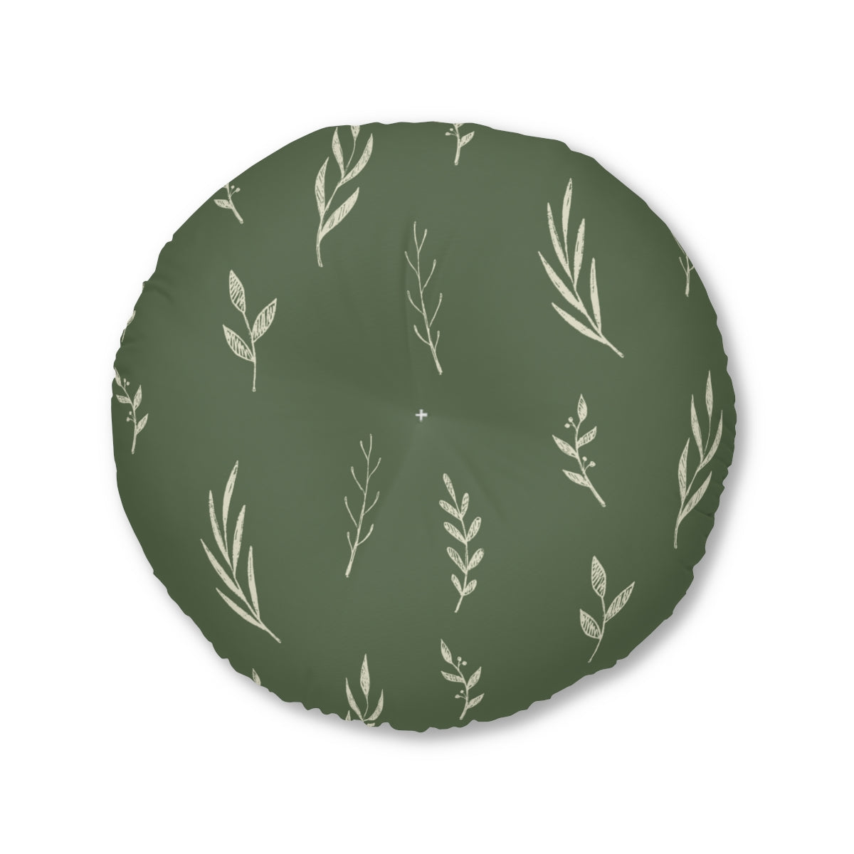 Green Round Tufted Holiday Floor Pillow - White Garland