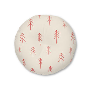 Round Tufted Holiday Floor Pillow - Red Evergreen