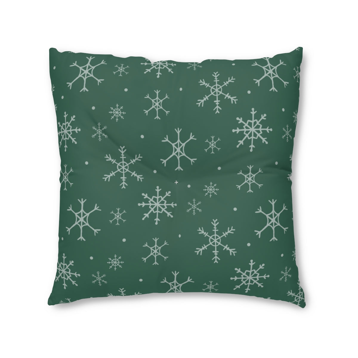 Green Square Tufted Holiday Floor Pillow - Snowflakes