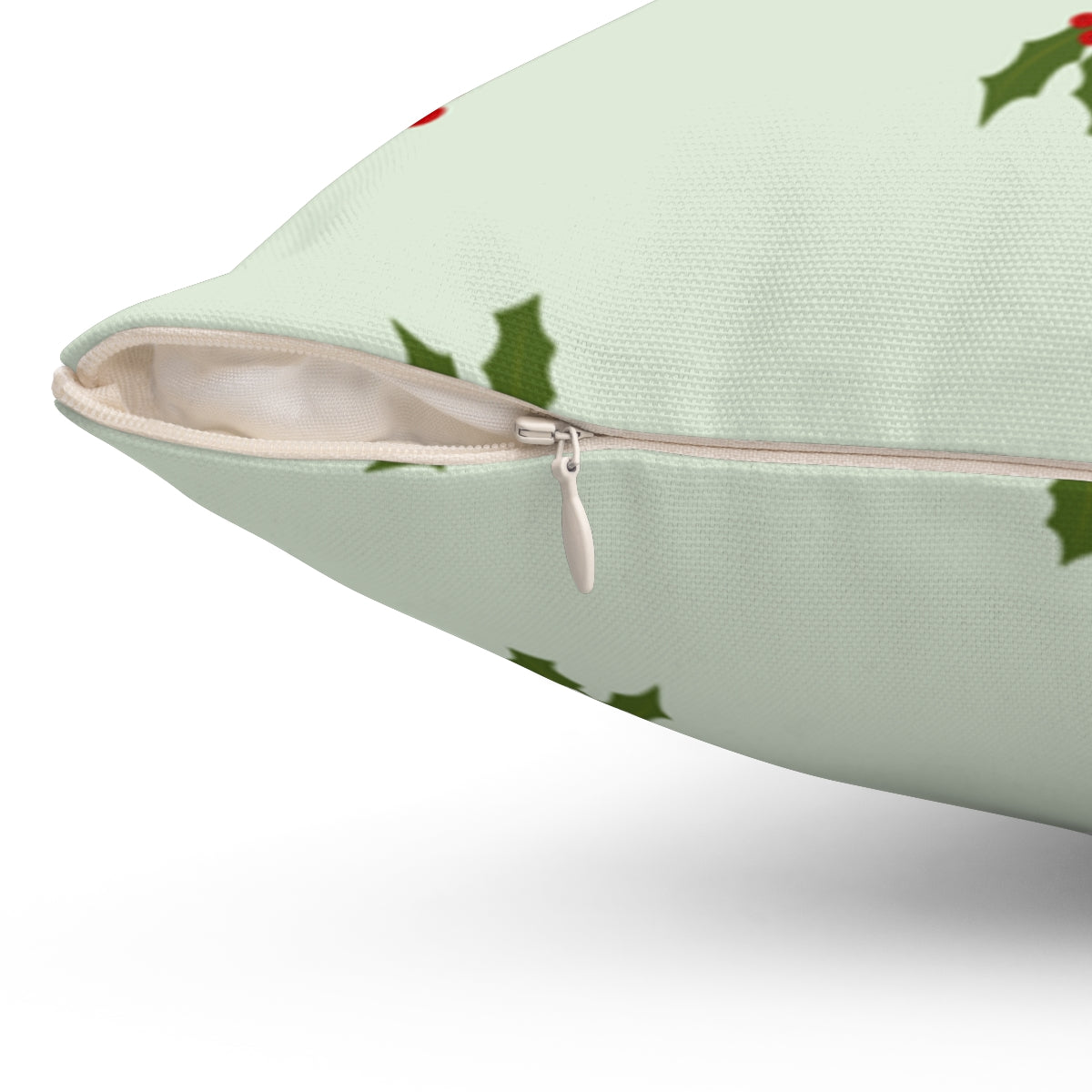 Green Polyester Square Holiday Pillowcase - Holly