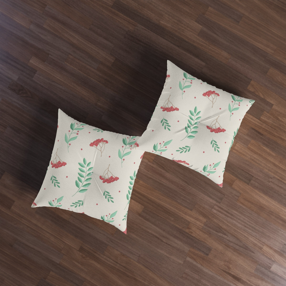 Square Tufted Holiday Floor Pillow - Large Red &amp; Green Hollys