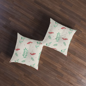 Square Tufted Holiday Floor Pillow - Large Red & Green Hollys