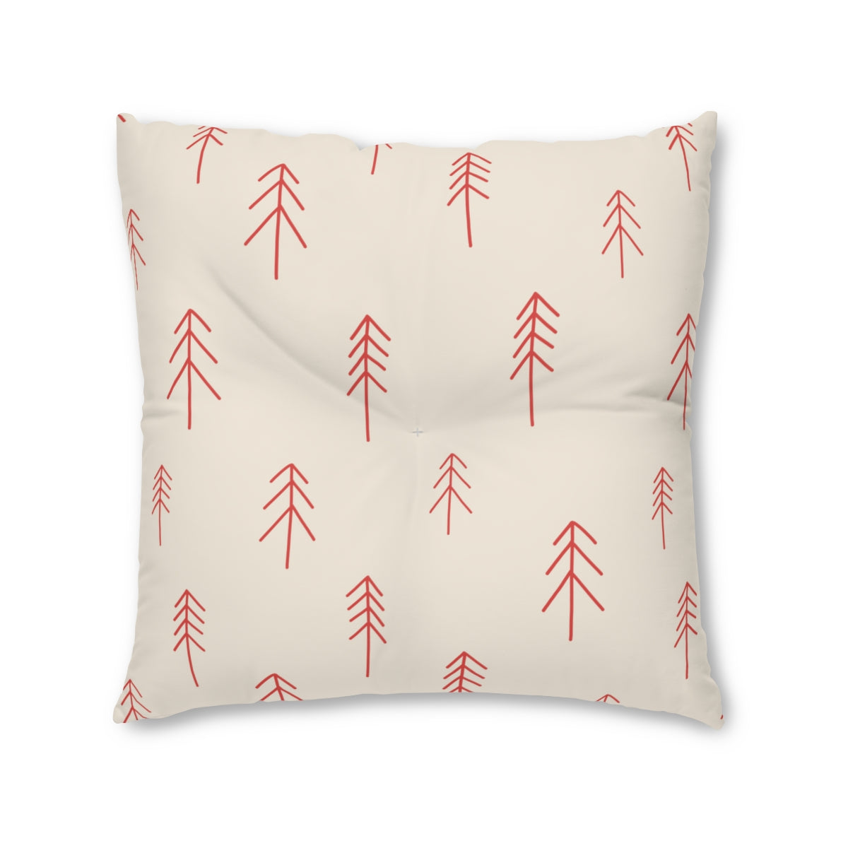 Square Tufted Holiday Floor Pillow - Red Evergreen